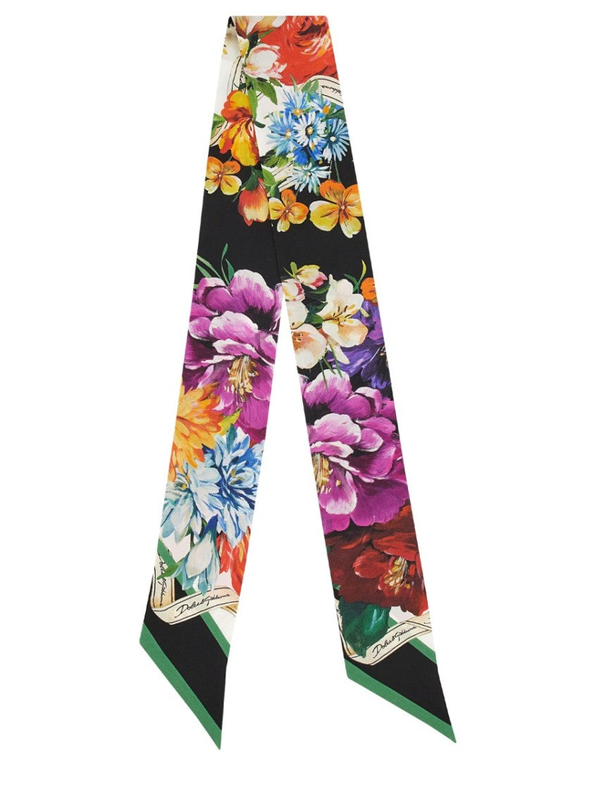 Dolce & Gabbana Vibrant Floral Black Backdrop Bandeau Scarf