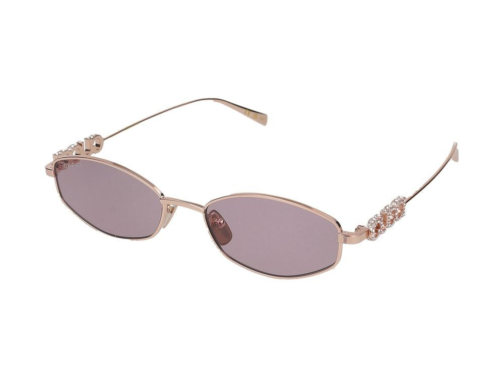 Gucci Gold Violet-Tinted Lenses Oval Metal Frame Sunglasses