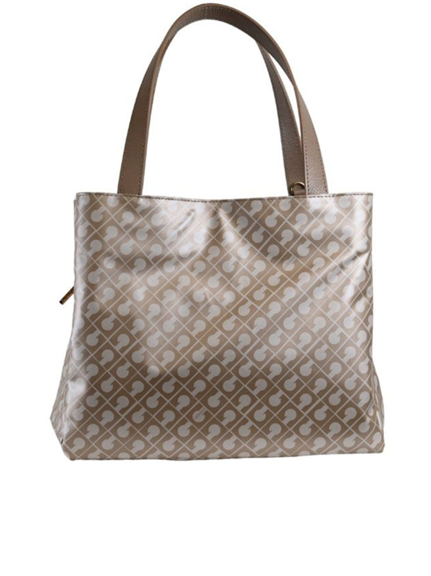 Gherardini Brown Glossy Geometric Pattern Rectangular Handbag