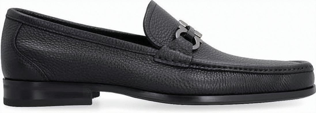 Salvatore Ferragamo Textured Leather Loafers With Metal Bit Detail