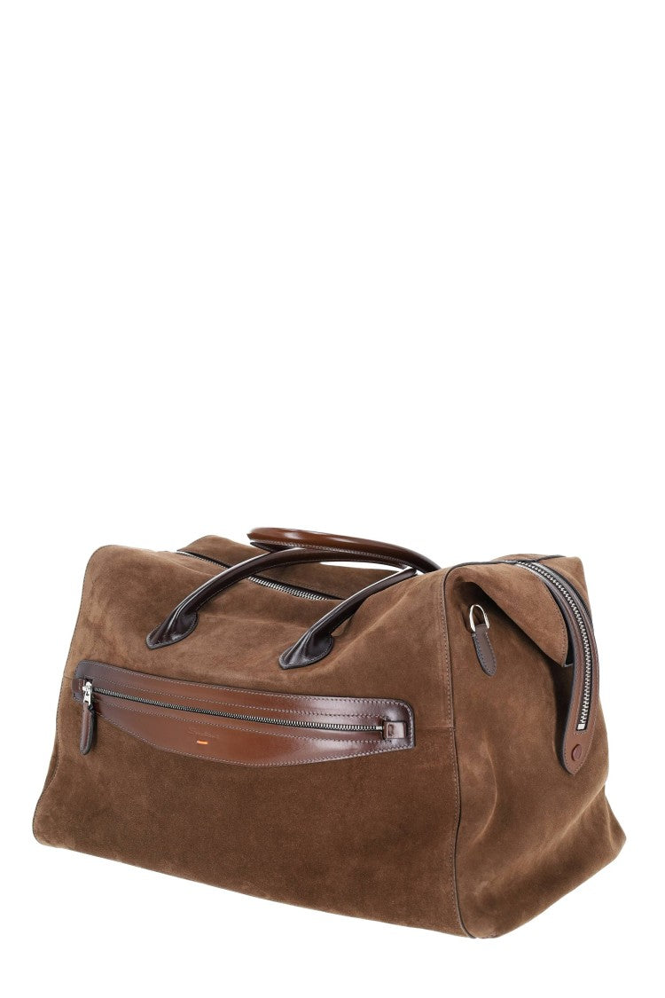 Santoni Suede Leather Handcrafted Weekender Bag