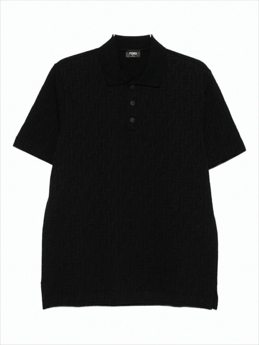 Fendi Textured Black Cotton Polo Shirt