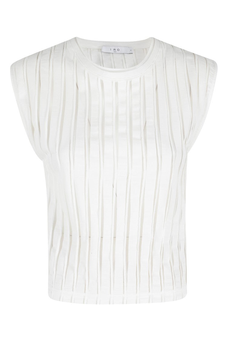 Iro White Uzelie Transparent Vertical Striped Cotton Tank Top