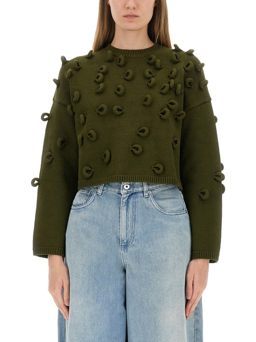 J. W. Anderson Textured Green Cropped Jersey With Loop Embellishments