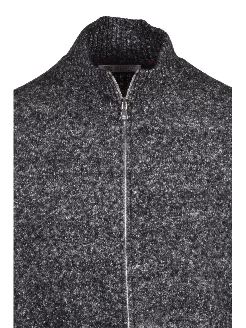 Brunello Cucinelli Grey Alpaca-Blend Zip Cardigan