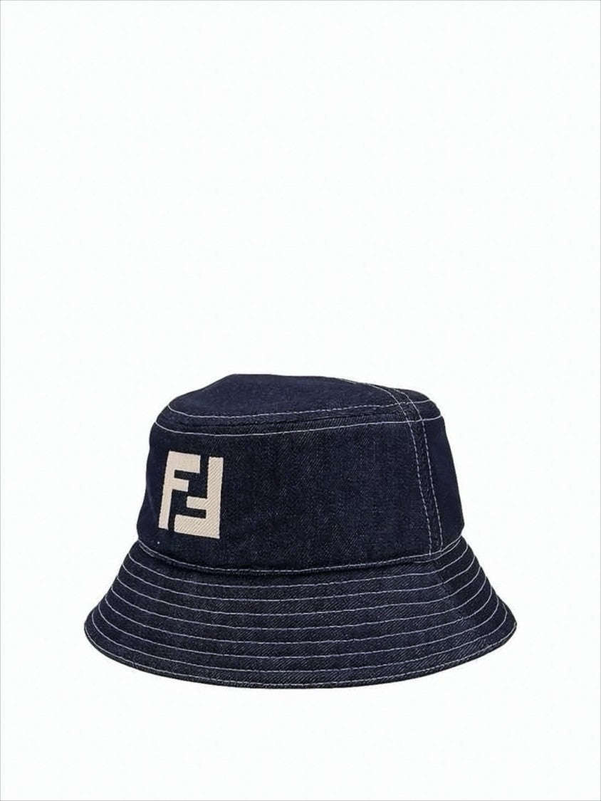 Fendi Navy Cotton Bucket Hat With Geometric Logo Embroidery