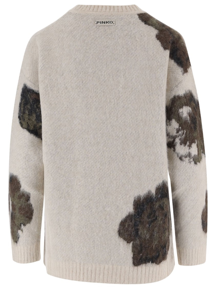 Pinko Fuzzy Abstract Floral Knit Sweater