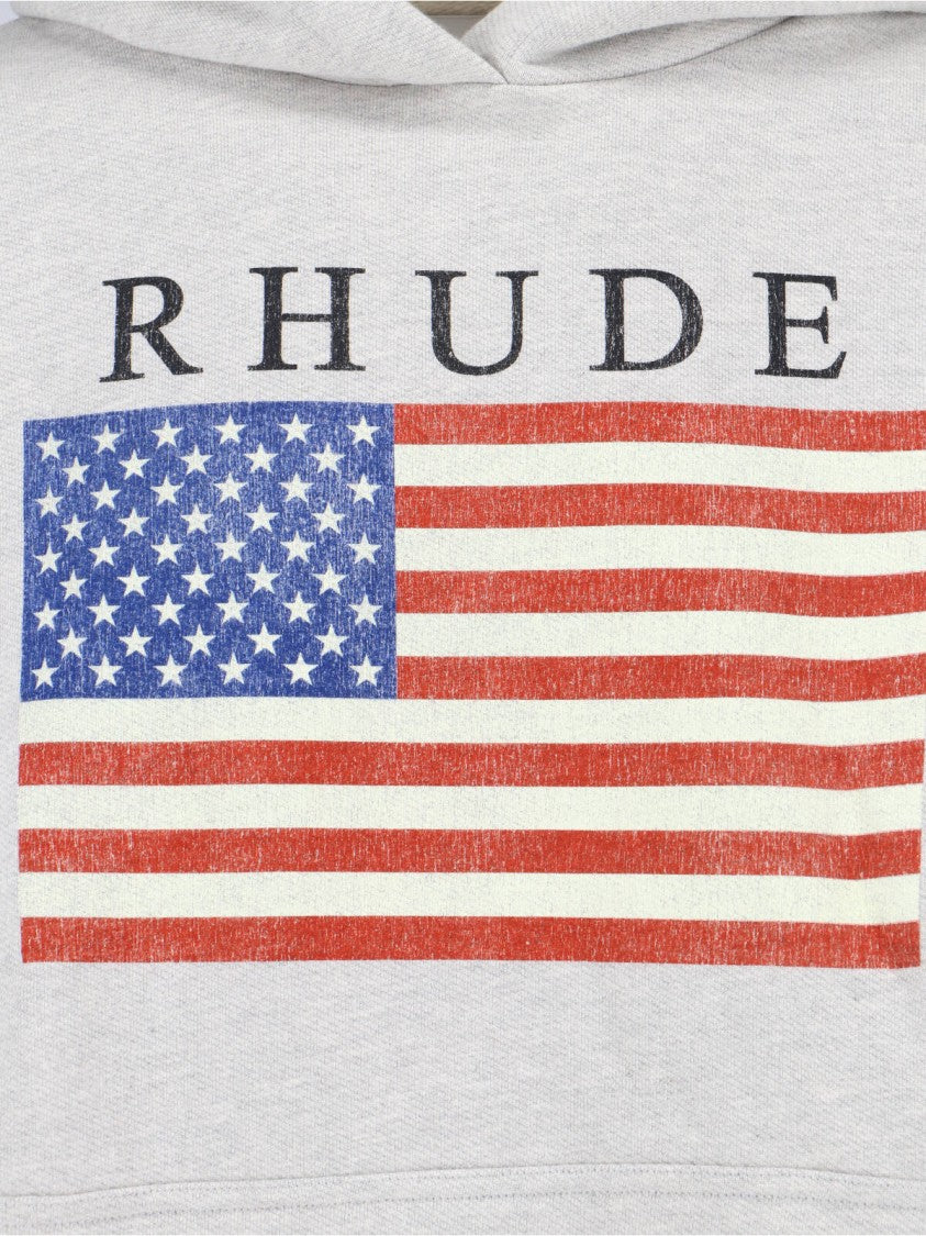 Rhude Classic Knit Grey Hoodie With Ribbed Cuffs