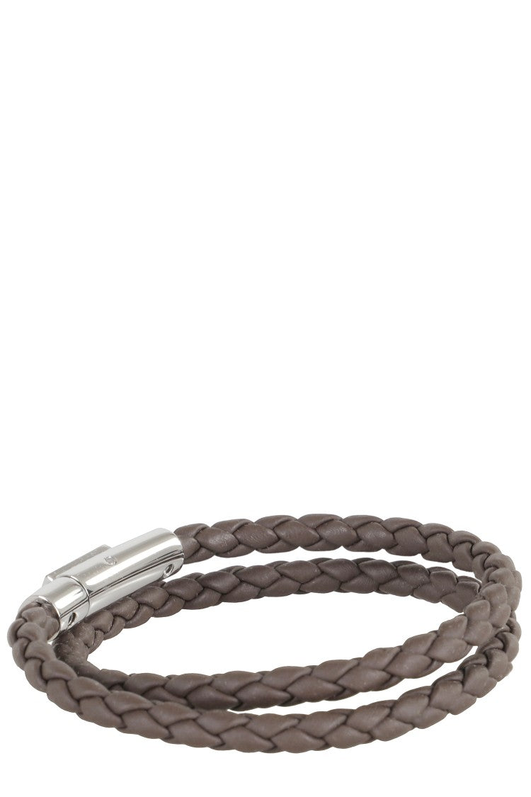 Tod's Double Wrap Woven Leather Bracelet With Snap Closure