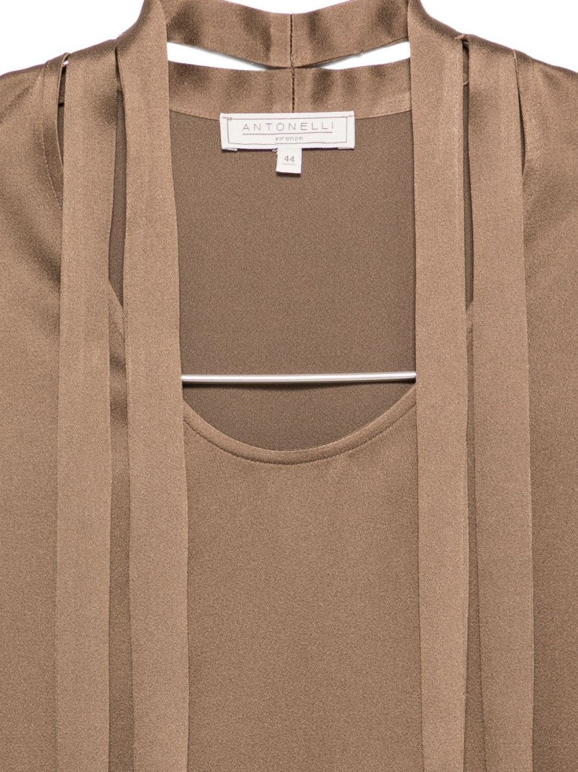 Antonelli Silk-Finish Brown Blouse