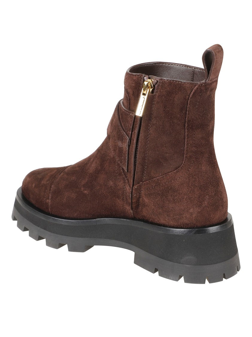 Jimmy Choo Brown Suede Ankle Boots With Decorative Strap Detail
