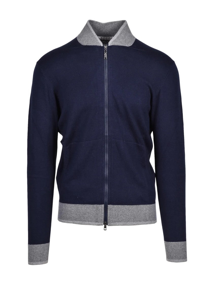 Cashmere Company P. Cashmere Blend Zip-Up Cardigan With Ribbed Accents