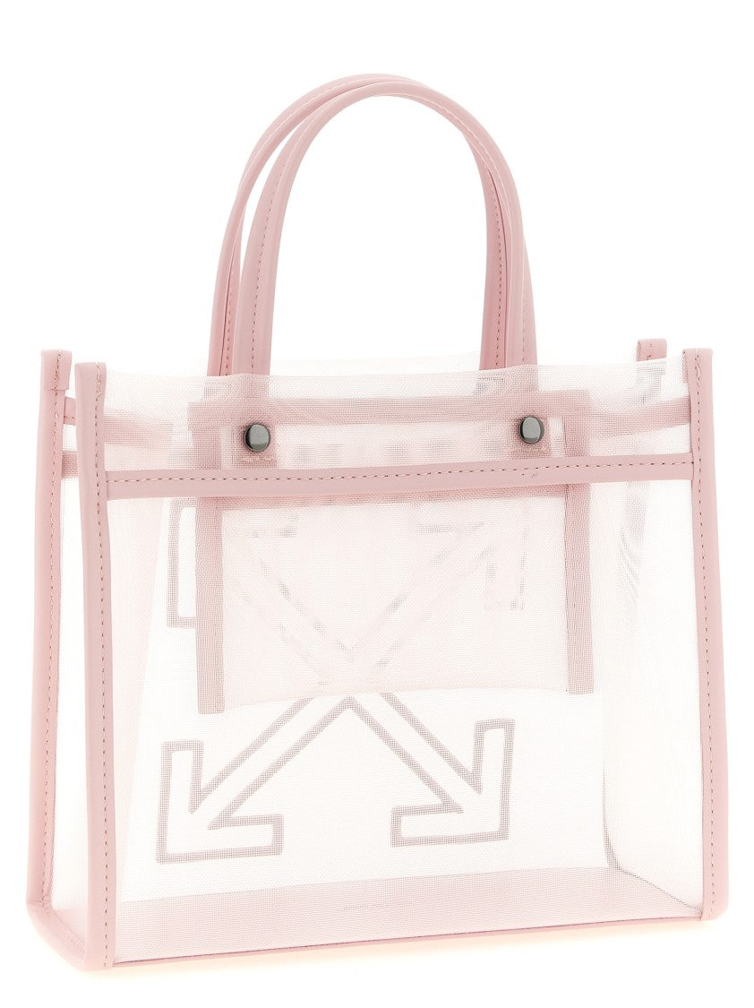 Off-White Small Tote-Style Shopping Bag With Mesh And Leather Accents
