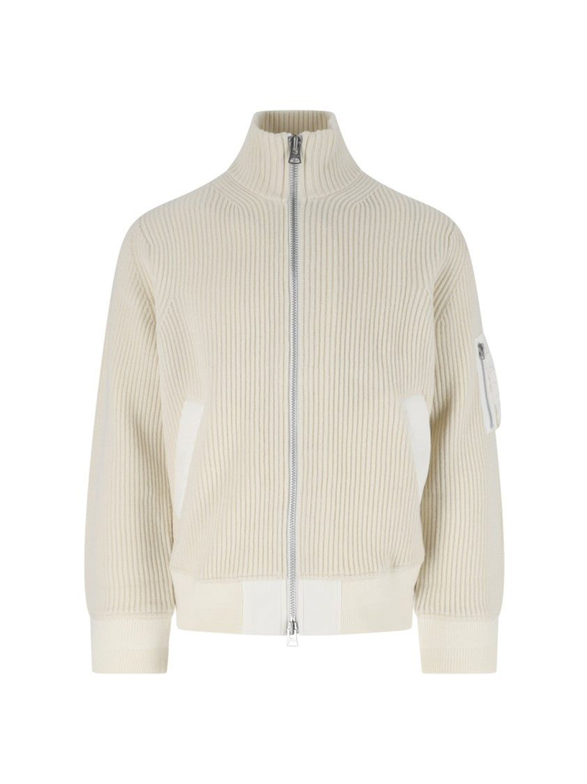 Sacai White Wool Zip-Through Knit