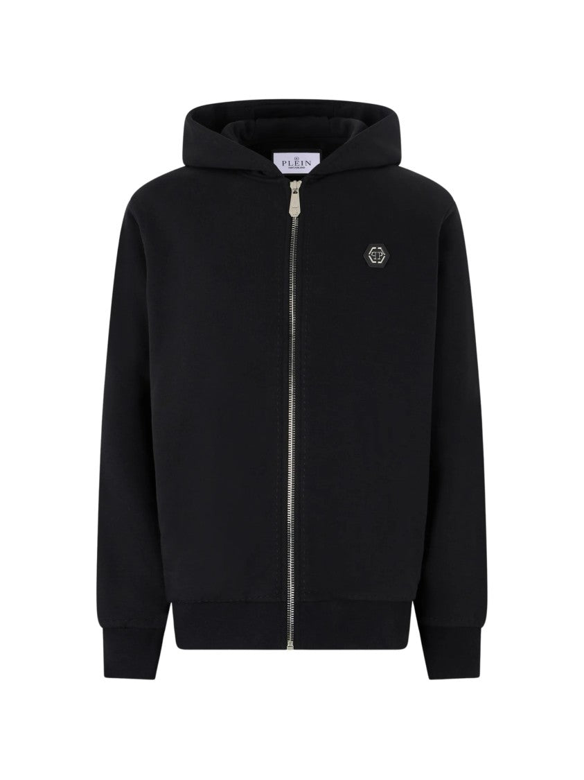 Philipp Plein Minimalistic Black Zip Hoodie With Logo Accents