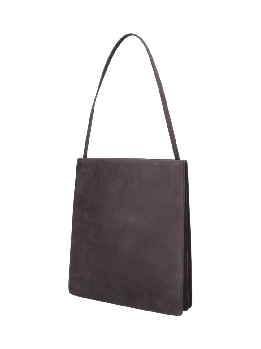 Fane Brown Pli Structured Suede Top-Strap Tote Bag