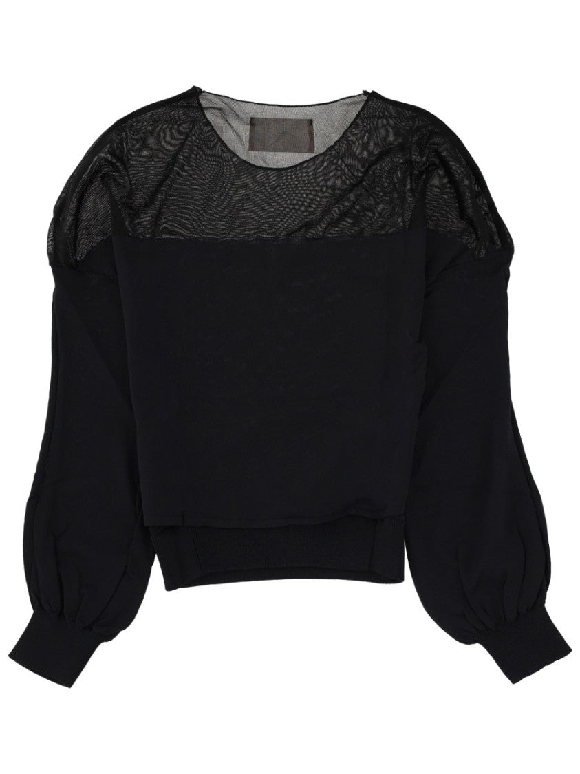 Circus Hotel Neutrals Sheer Mesh Yoke Blouse