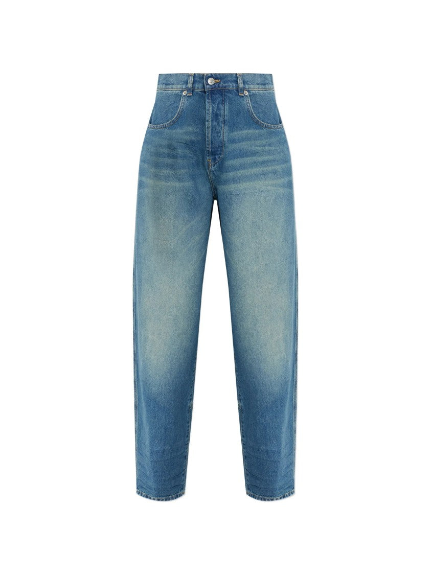Moschino Mid-Blue Resin Treated Relaxed Fit Denim Jeans