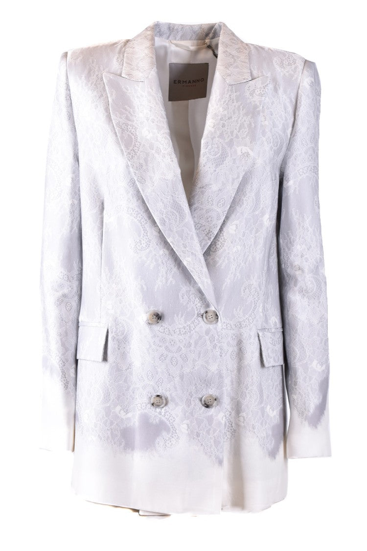 Ermanno Grey Viscose Lace-Jacquard Blazer