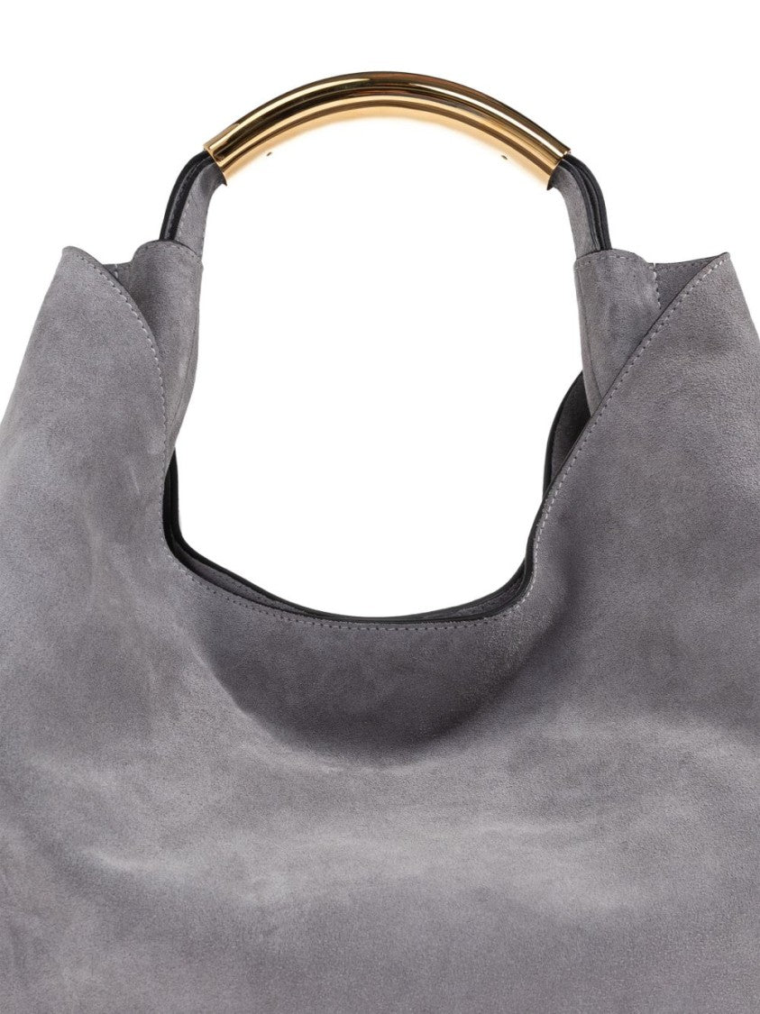 Moschino Soft Structured Curved Gold Handle Bag
