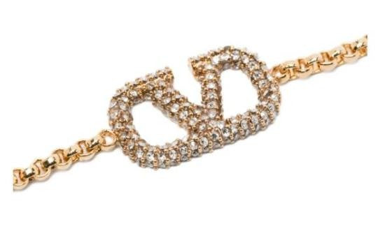 Valentino Garavani V-Logo Crystal-Embellished Brass Bracelet