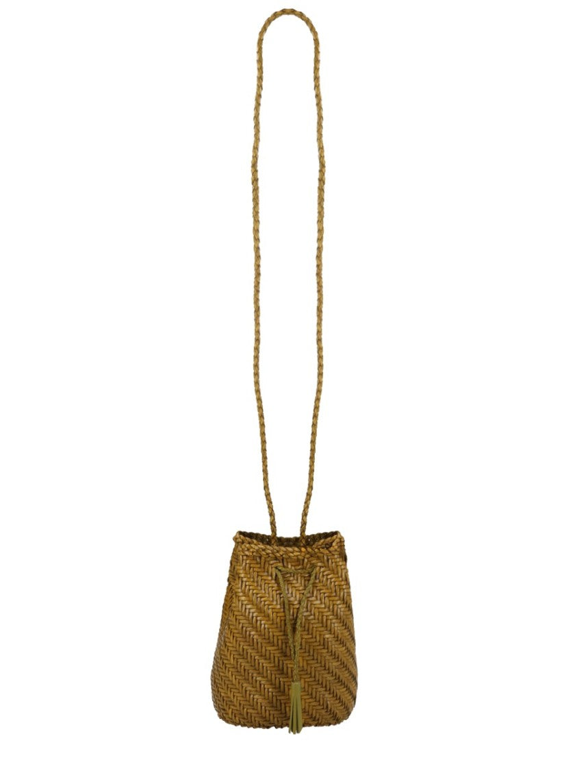 Dragon Diffusion Rich Tan Pompom Double Jump Leather Bucket Bag