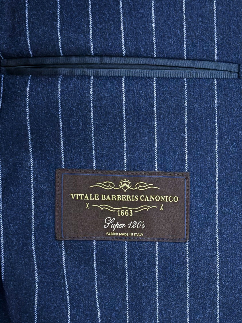 Franzese Collection Navy Blue Pinstriped Double-Breasted Blazer