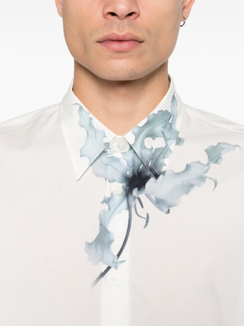 Dries Van Noten Blue White Flower Print Button Shirt