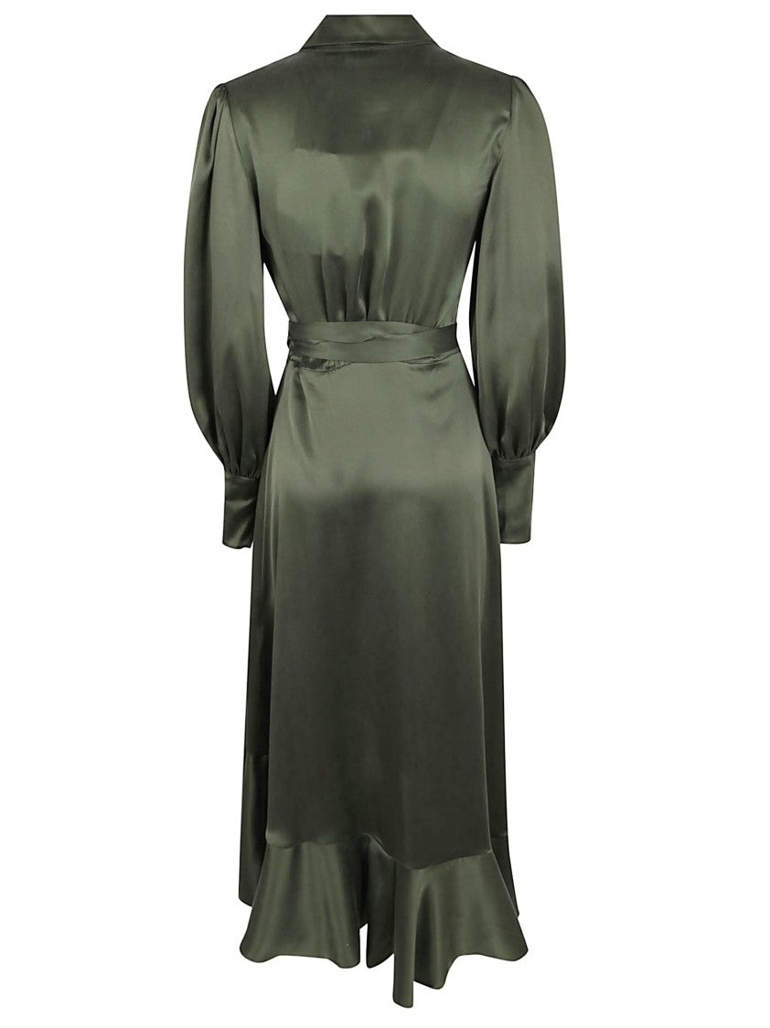 Zimmermann Vibrant Green Silk Wrap Dress With Asymmetrical Hemline