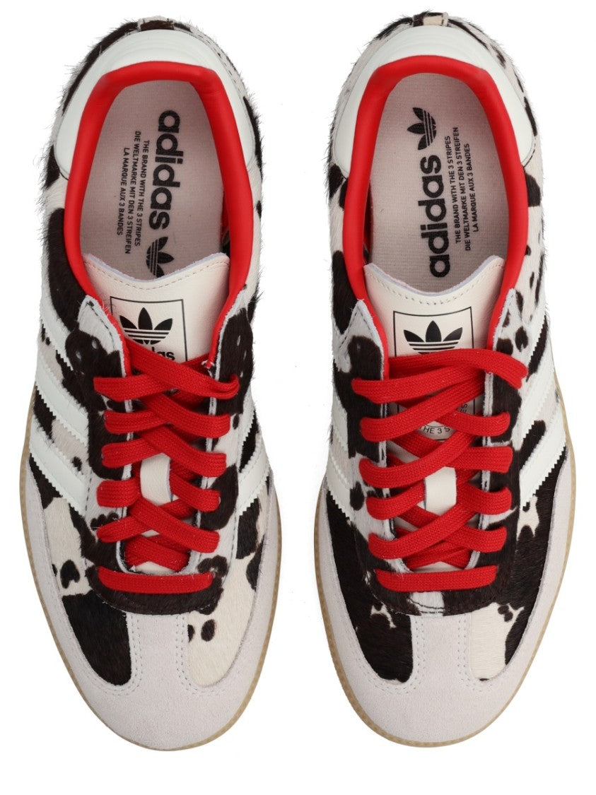 Adidas Originals White Cow Print Red Laces Sneakers