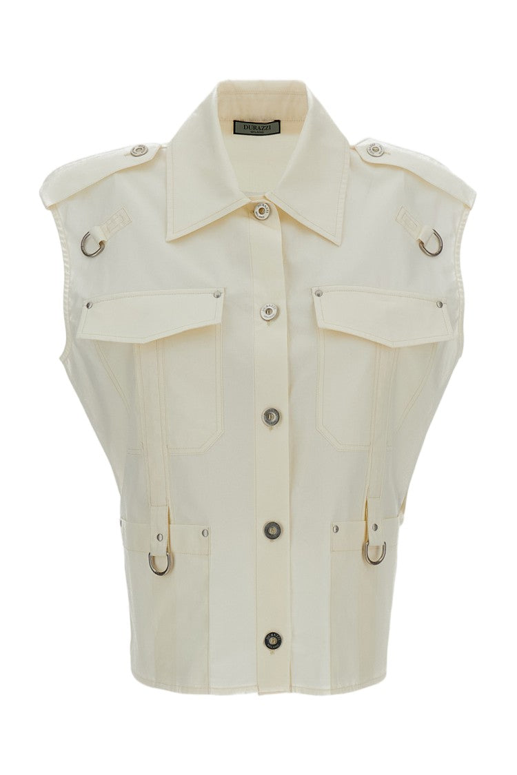 Durazzi Milano Cotton Sleeveless Top With Front Button Closure
