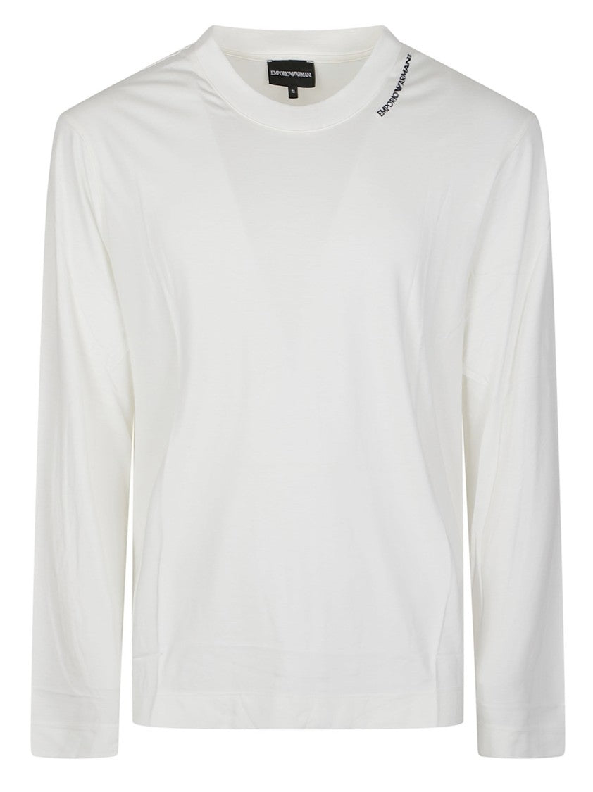 Emporio Armani Embroidered Logo Modal-Silk Blend Long-Sleeve T-Shirt