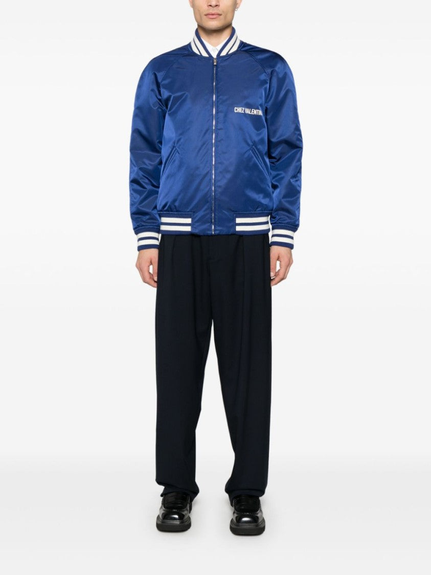 Valentino Blue Satin-Finish Bomber Jacket