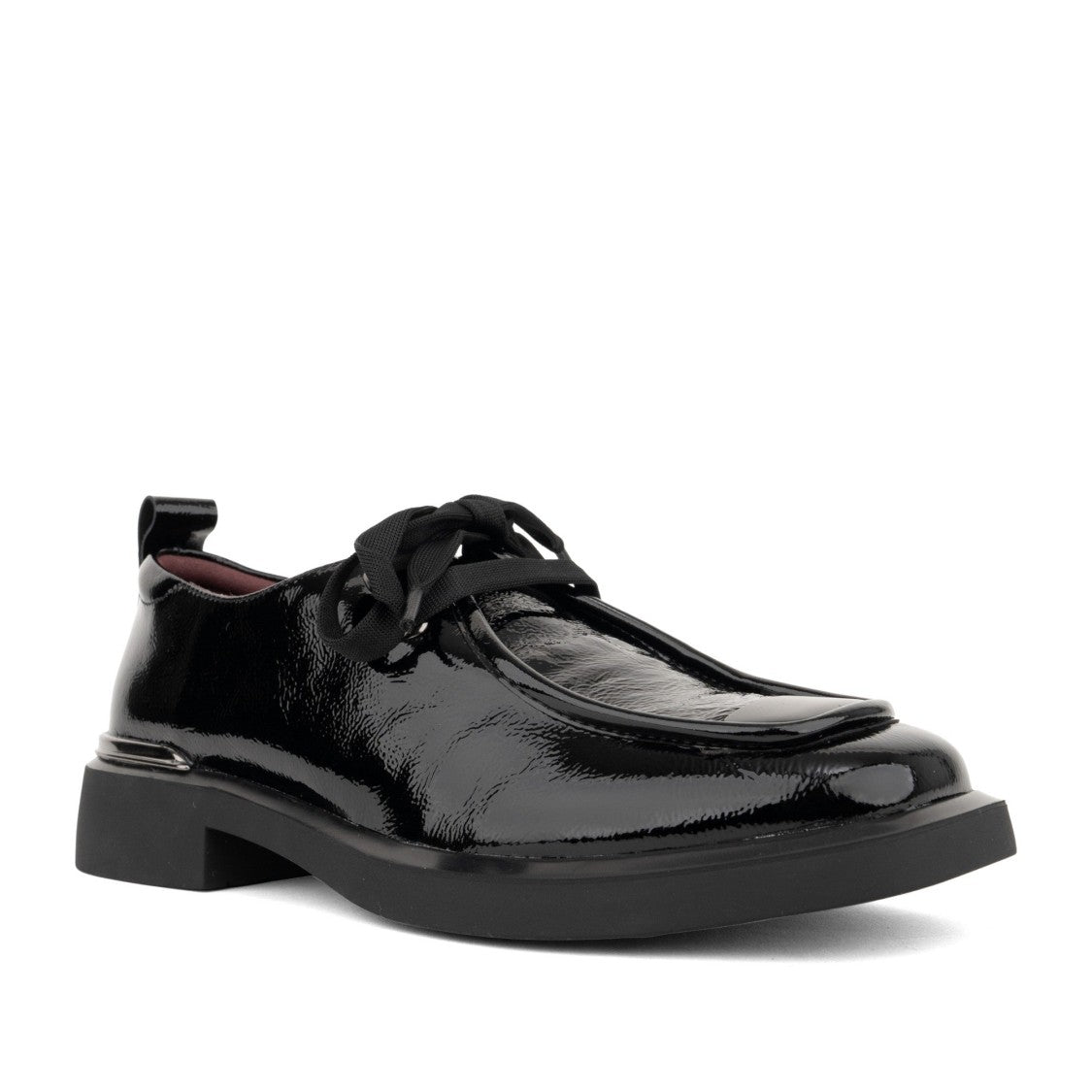 Linda Baumann Black Glossy Metallic Accent Leather Closed Flats