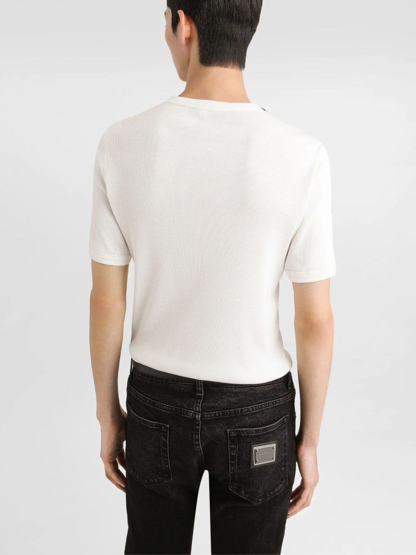 Dolce & Gabbana Natural White Ribbed Knit T-Shirt