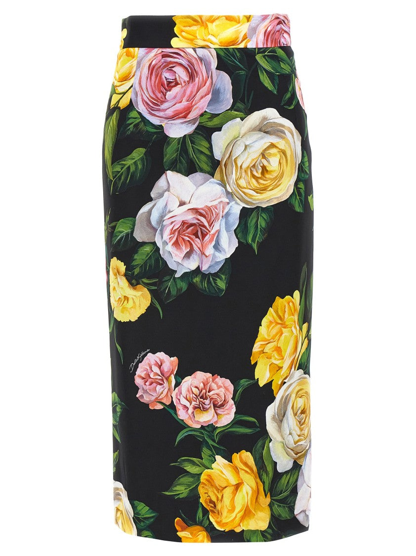 Dolce & Gabbana Floral Print Charmeuse Silk Longuette Skirt