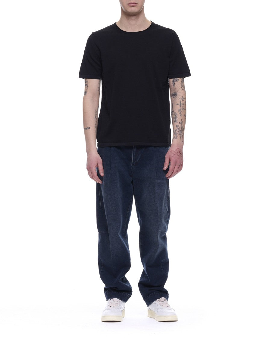 Fabrizio Del Carlo Round Neck Black Cotton T-Shirt