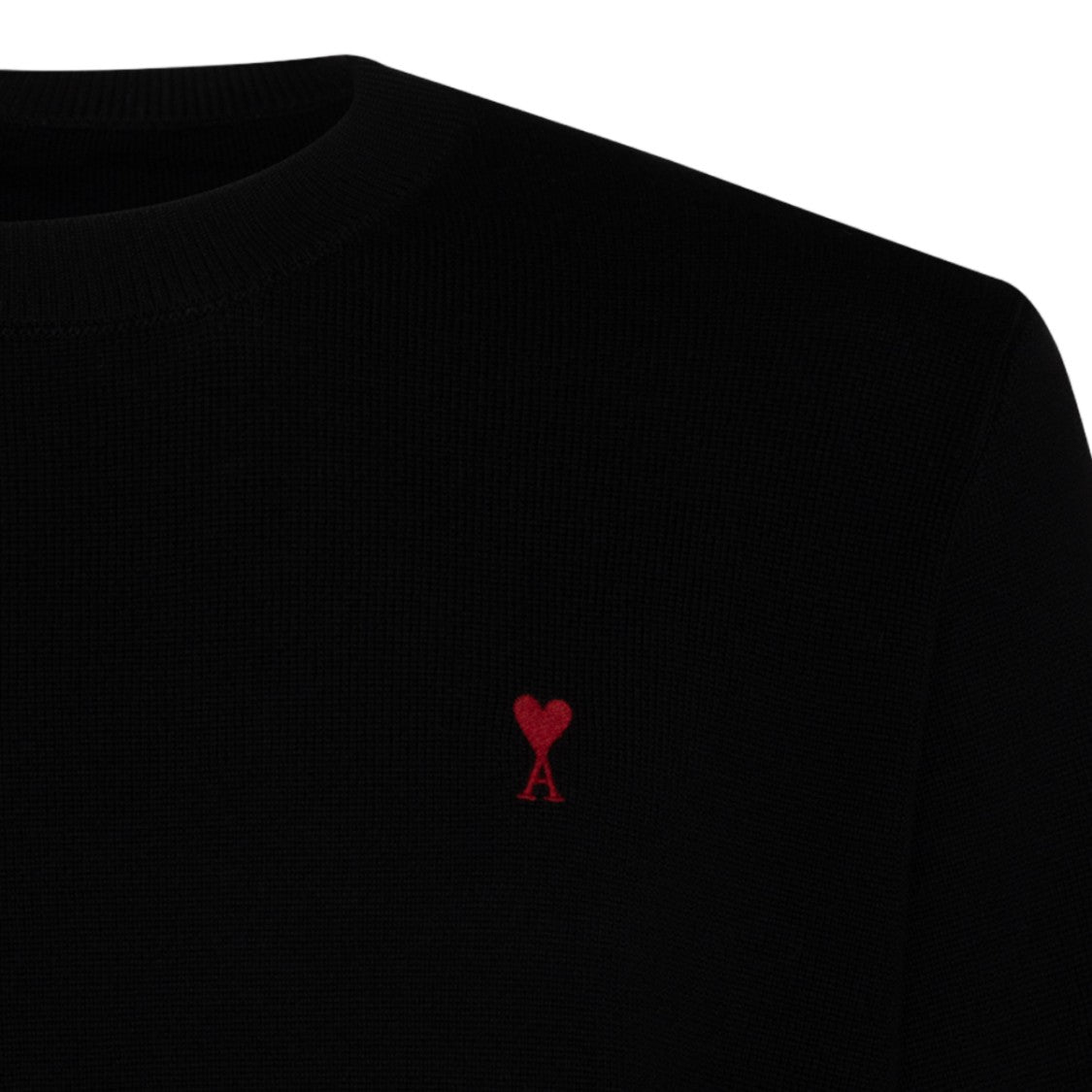 Ami Paris Crew Neck Knit Sweater With Subtle Embroidered Detail