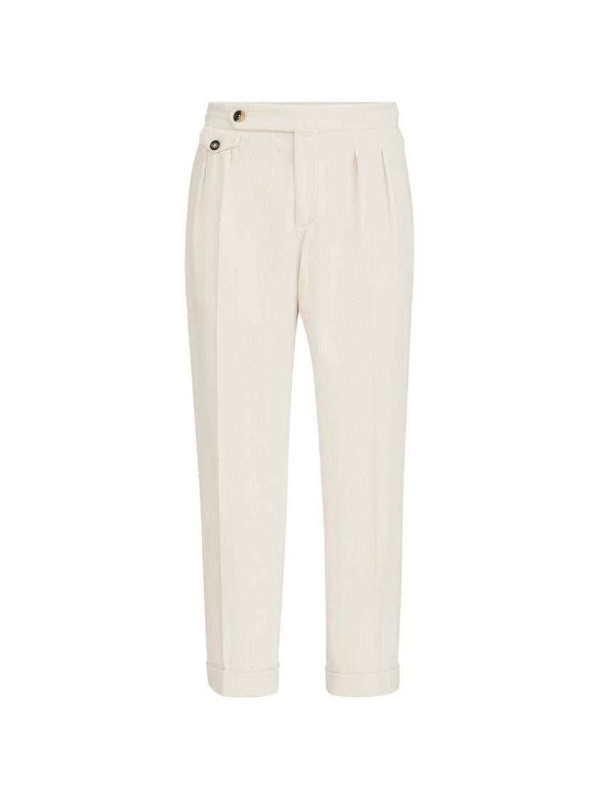 Brunello Cucinelli Double-Pleated Buckled Cotton Velvet Pants