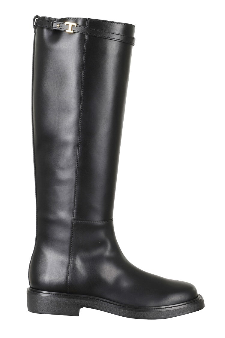 Tod's Black Mid-Calf Leather Strap Boots