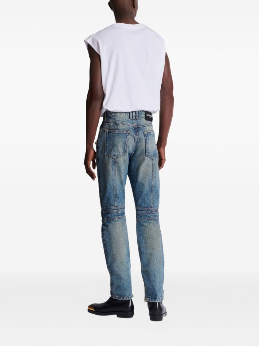 Balmain Blue Ribbed Detail Five-Pocket Jeans