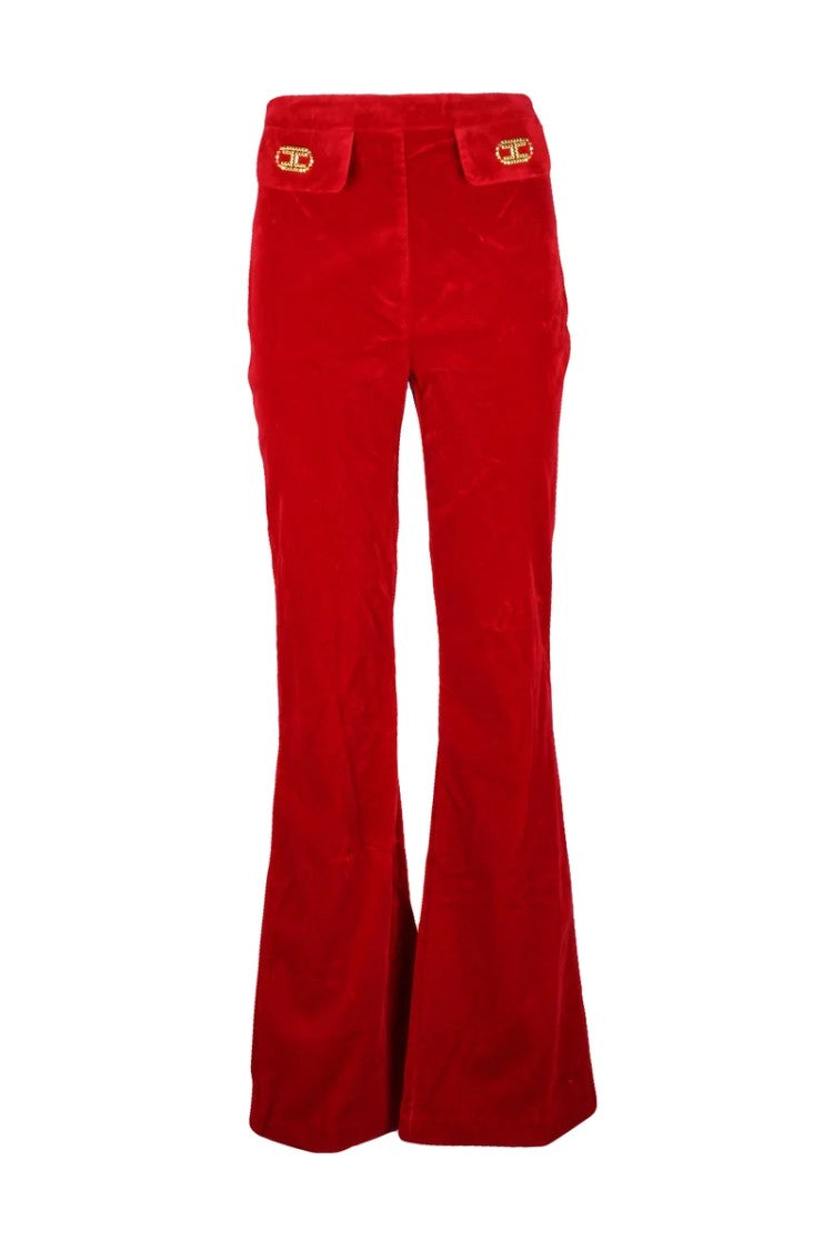 Elisabetta Franchi Flared Velvet Trousers - Red