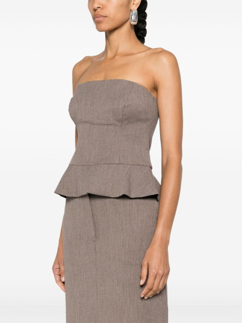 Beaufille Tailored Strapless Brown Blouse