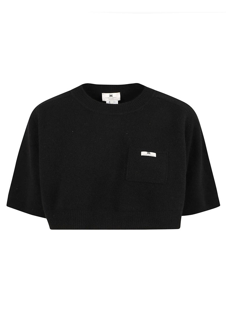 Elisabetta Franchi Cropped Wool-Cashmere Raglan Knit Top