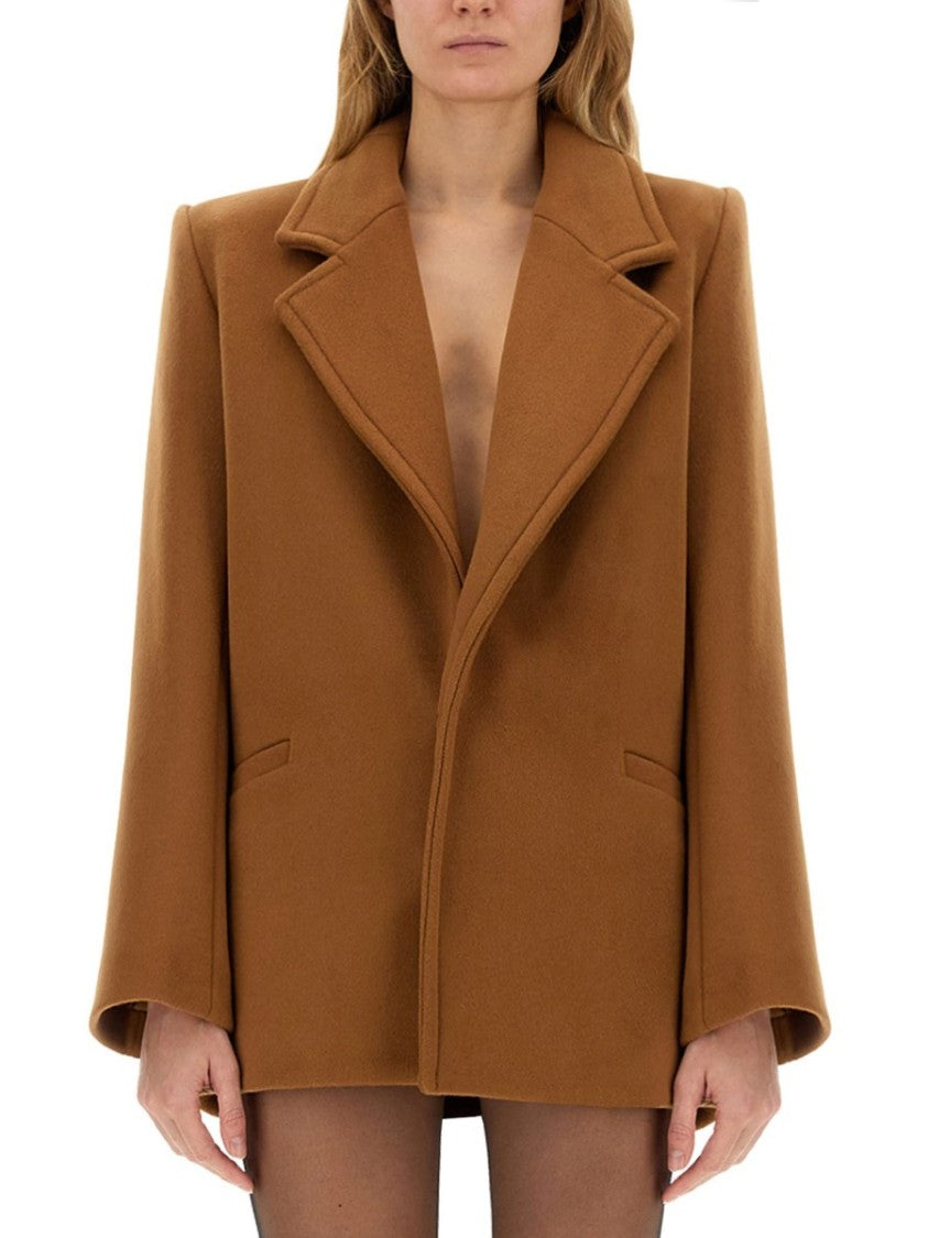 Saint Laurent Structured Short Wool Coat With Wide Lapels