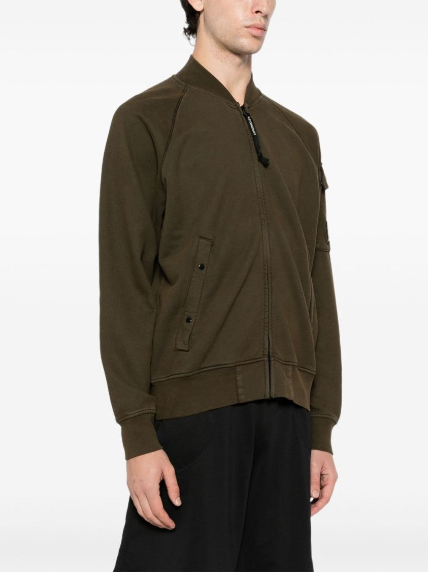 C.P. Company Military Green Zip-Up Sweatshirt With Lens Detail