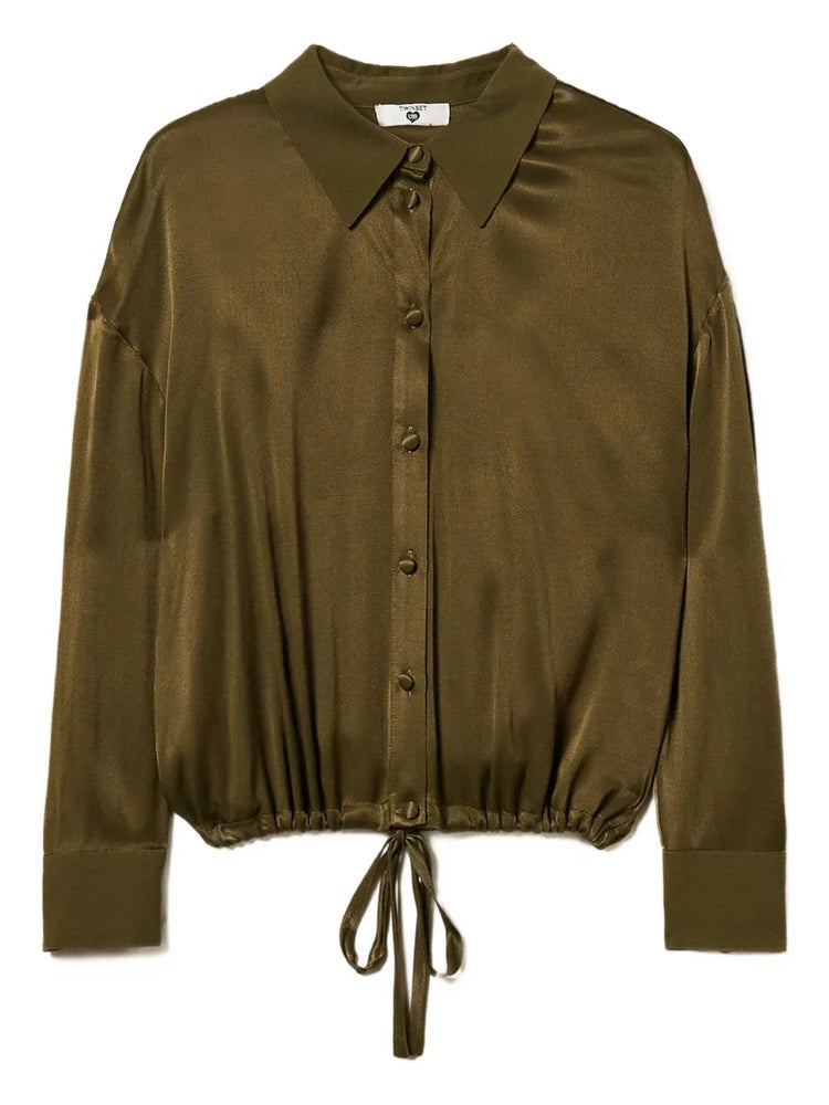 Twin-Set Green Viscose Classic Collar Cropped Blouse