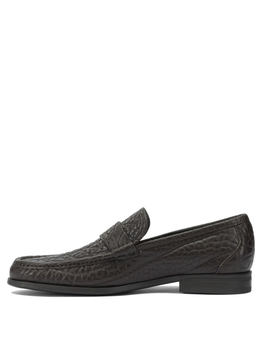 Ferragamo Textured Leather Loafers With Silver-Tone Detail