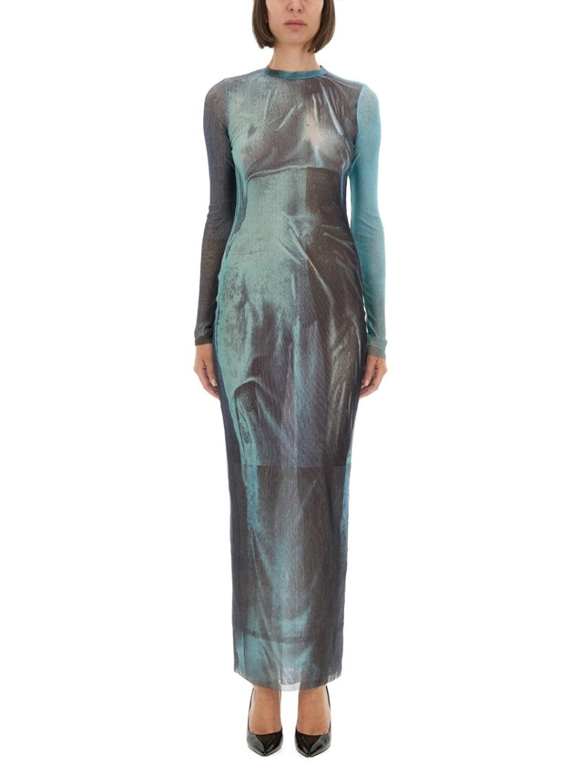 Jean Paul Gaultier Slim Fit Mesh Long Dress With Abstract Patterns