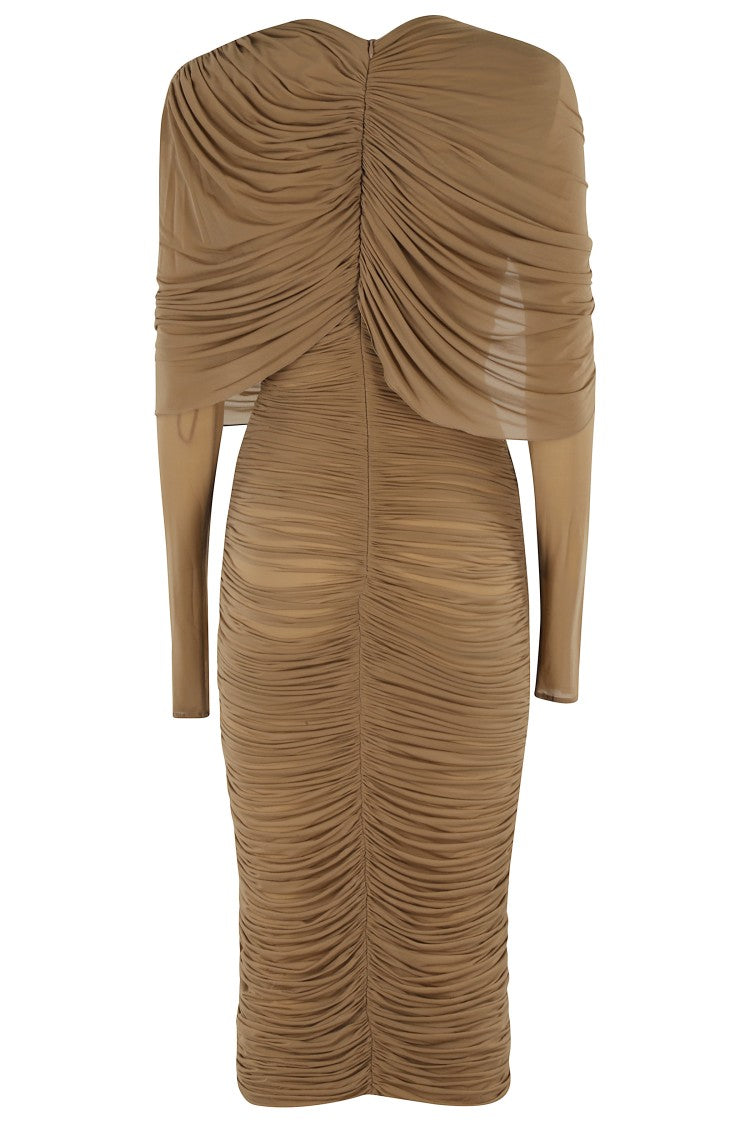 Magda Butrym Draped Beige Dress With High Neck